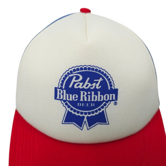 Pabst Blue Ribbon Beer Mesh Foam Snapback Cap Trucker Baseball Logo Patch Hat - Picture 7 of 14